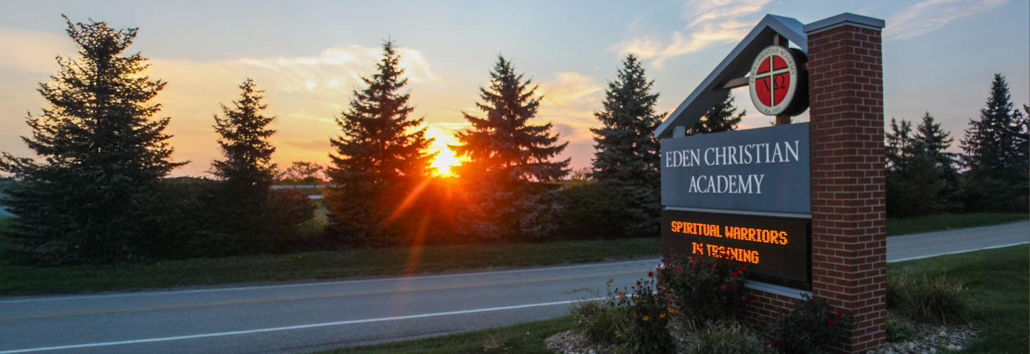 Eden Christian Academy Sign at sunset